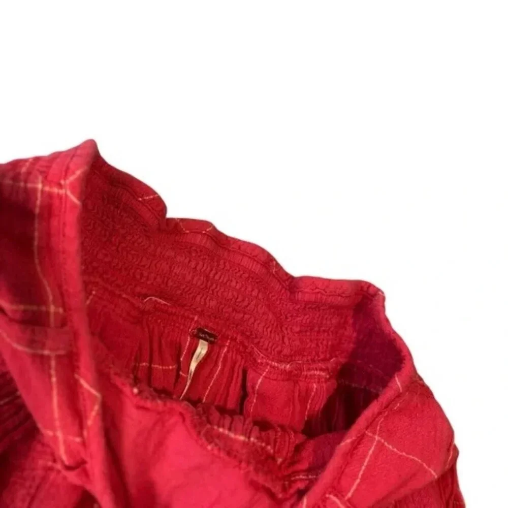 Free People Lunar Cove Wide-Leg Pants Red Combo Sz Medium Boho Plaid Size Small - Picture 5 of 7